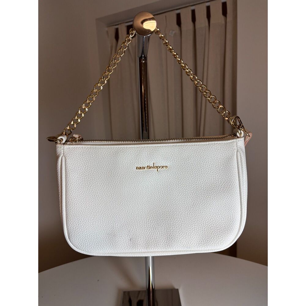 White Cream Leather Shoulder Bag Gold Hardware Nanette Lepore